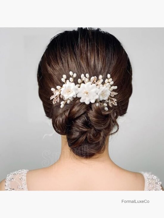 Handmade Pearl Rhinestone Hair Comb for Bridal Updo main image 4